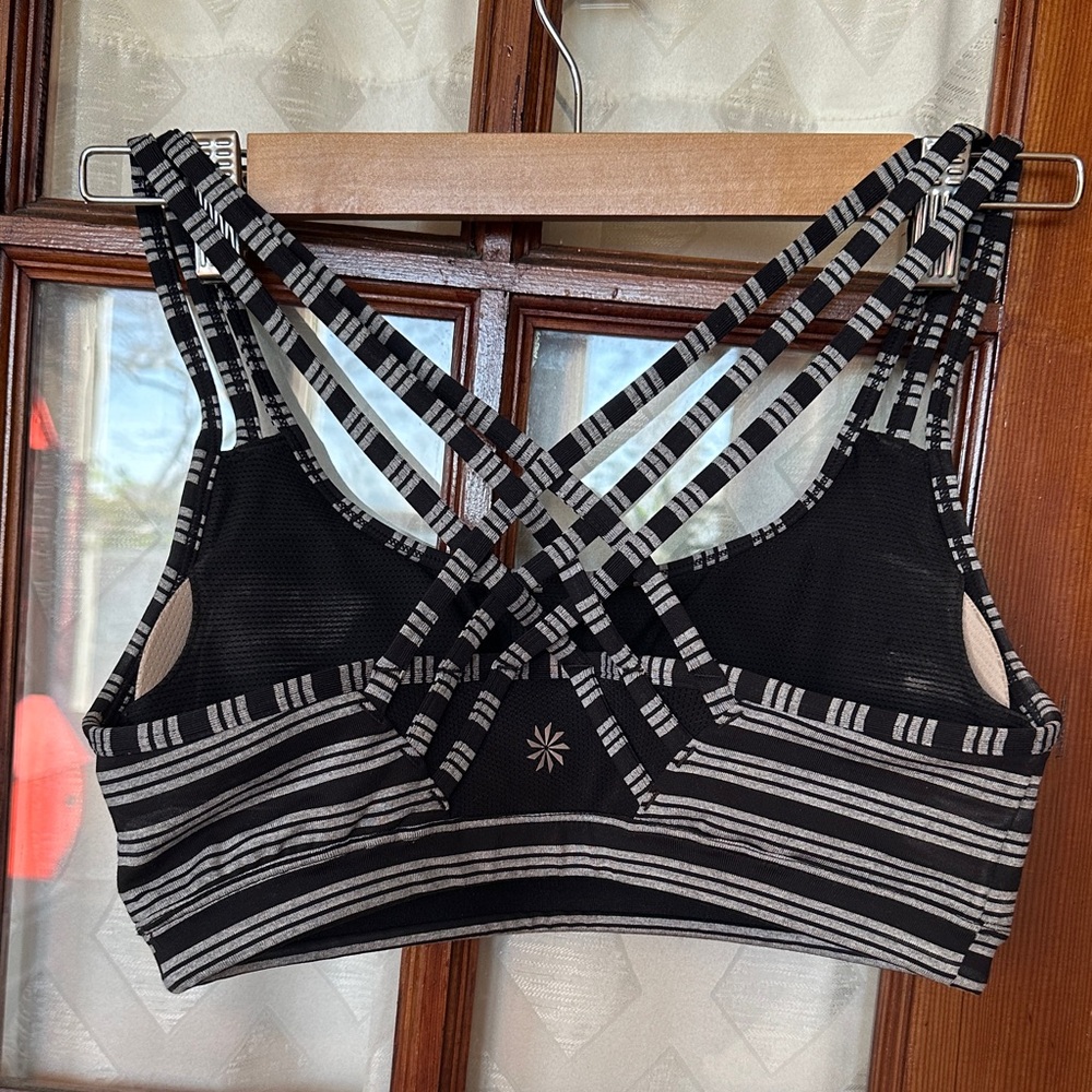 Athleta black and gray stripe sports bra.  Size S